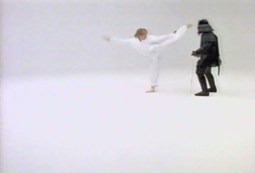 Screenshot of Michael Dawson (left) dispensing with a left roundhouse kick to the 