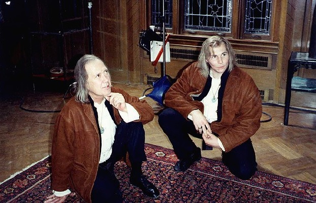 David Carradine and Michael Dawson take a break during the filming of T.V.'s 