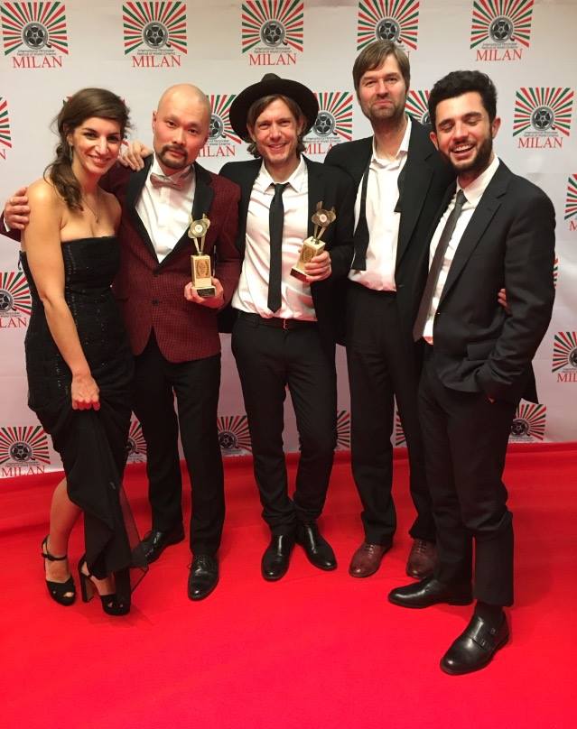 (L-R) Composer Esmeralda Conde Ruiz, filmmakers Yusuke Hayamizu & Oliver Warren, producer Jacob Madsen & cinematographer Simonluca Fraioli