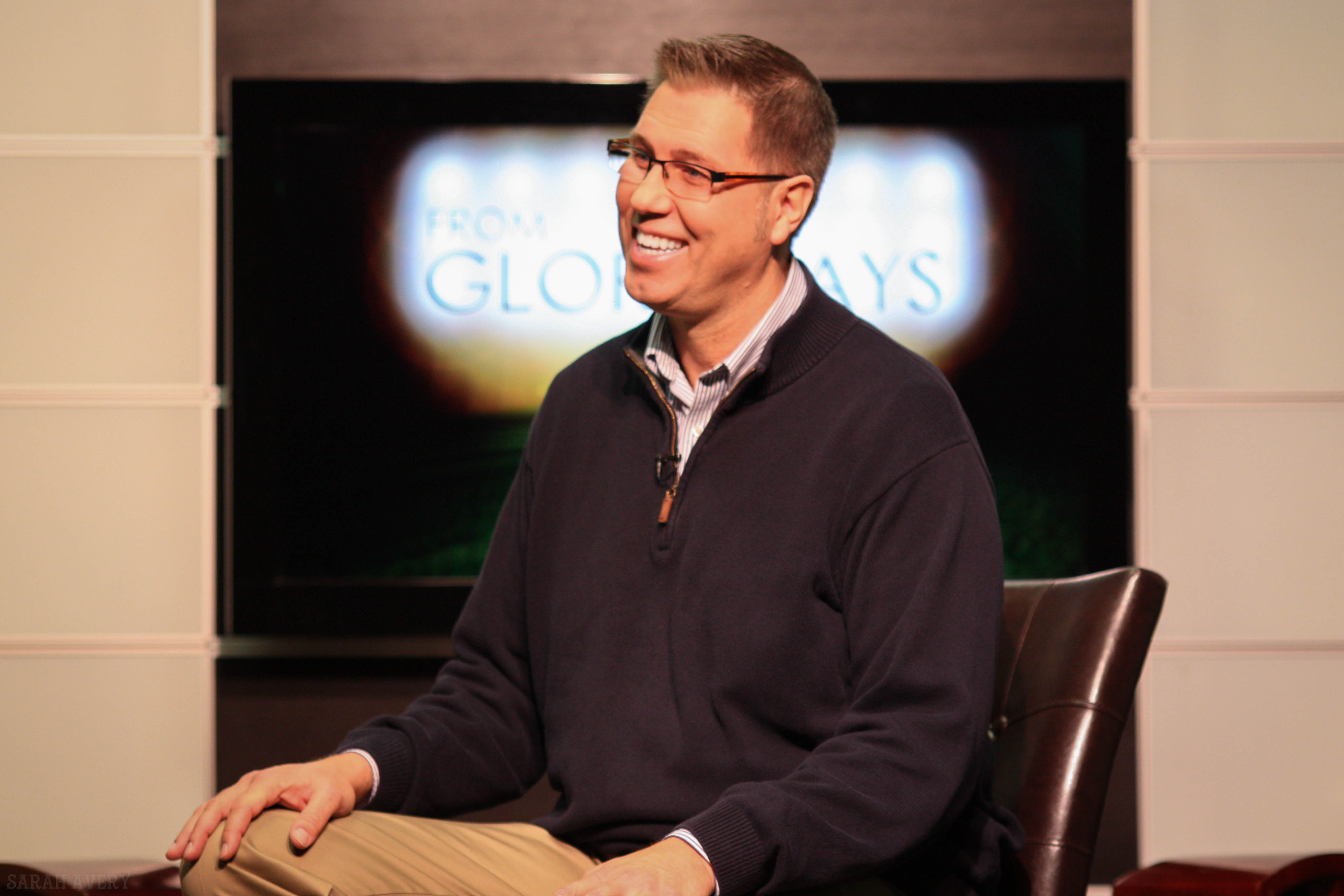 Host - Kurt A. David on set during taping of the TV show, 'From Glory Days'