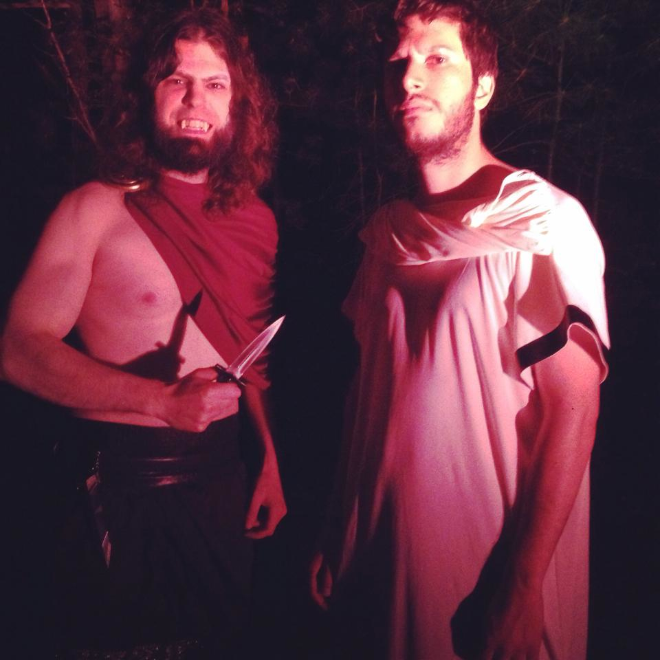 Actors Richard Chandler (Hesperus) and Ken Holmes (Thadeus) on the set of the short film 