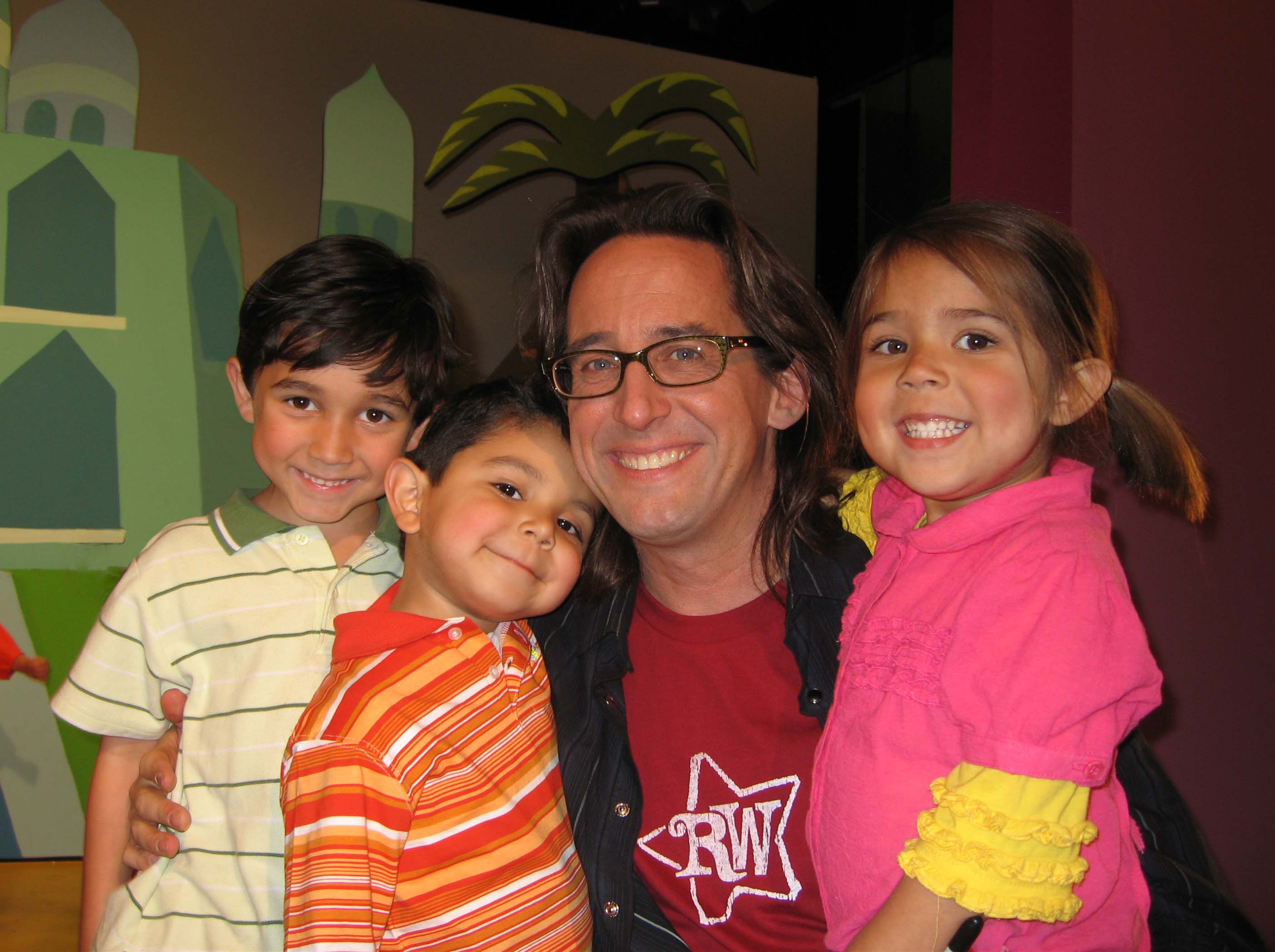 Lyndsie and friends with singer Ralph Covert of Ralph's World on the set of his music video for Disney. 2006