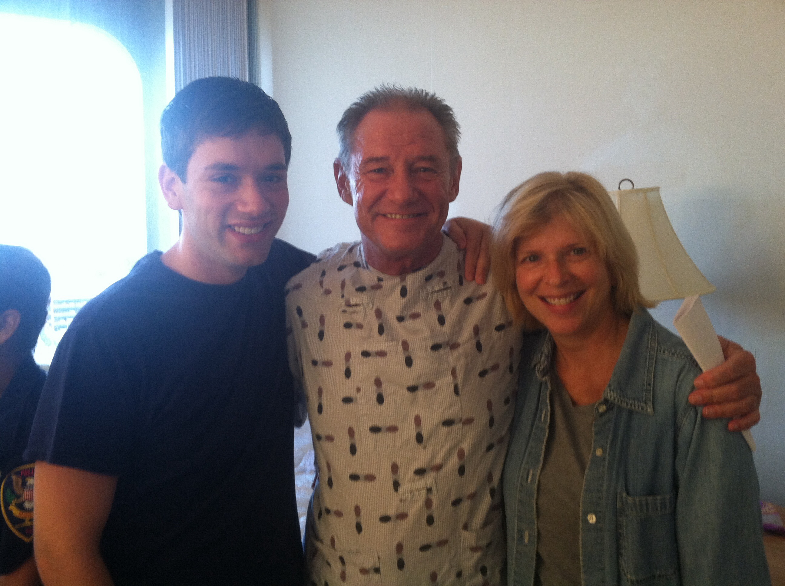 Brandon Seth Chinault (left), Danny Vinson (center), and Rebecca Rogers (right) on the set of Badge of Faith (2015).