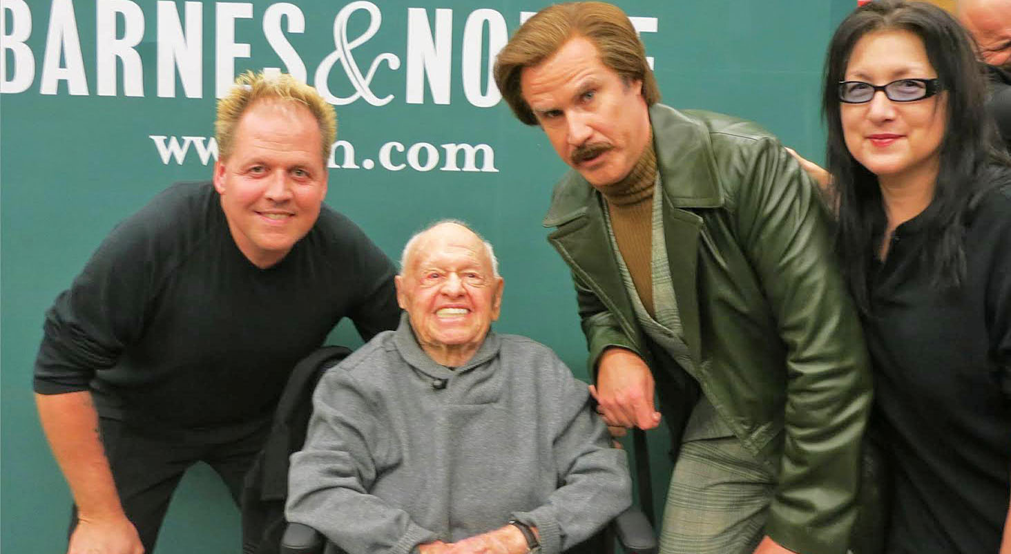 (left to right)Mark Rooney, Mickey Rooney, Will Ferrell (as Ron Burgundy) and Charlene Rooney