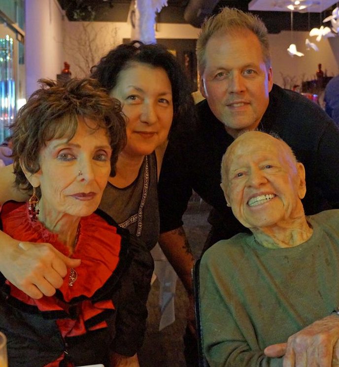 Mickey Rooney with family (left to right)companion Margaret O'Brien, daughter-in-law Charlene Rooney and son Mark Rooney celebrating Valentine's Day 2014.