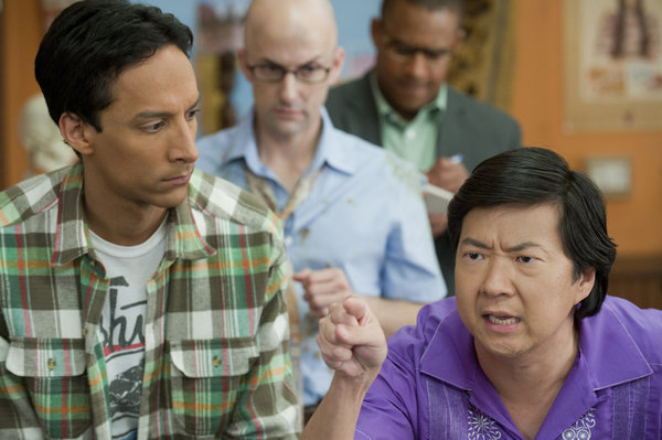 Still of Ken Jeong, Jim Rash, Danny Pudi and Dean Pelton in Community (2009)