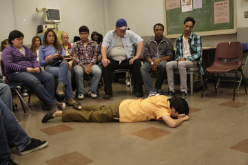 Still of Ken Jeong, Danny Pudi and Donald Glover in Community (2009)