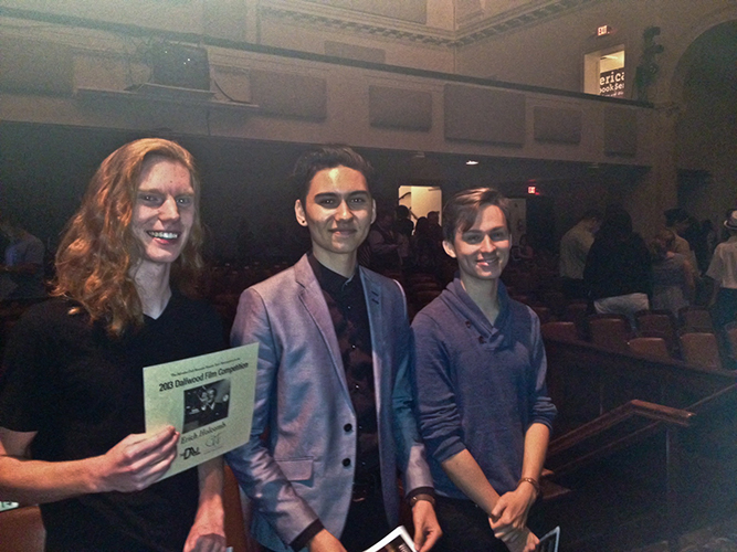 Takaya Lloyd, Erich Holcomb, and Wilhelm von Waltsleben receiving Awards of Excellence at the Daliwood Film Festival, 2014