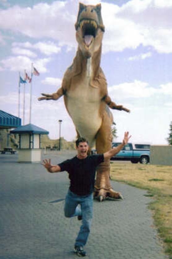 me being chased by a dinosaur