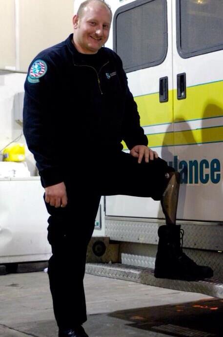 Joseph Riffe returning to work as a Paramedic. One of a handful of above knee amputee's to work as a Street Medic