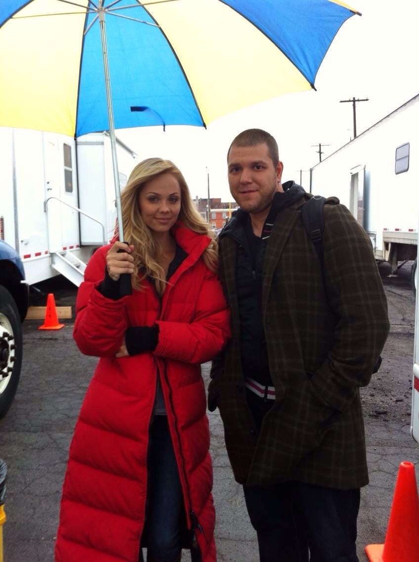 The Burly Bartender with Laura Vandervoort on the set of 