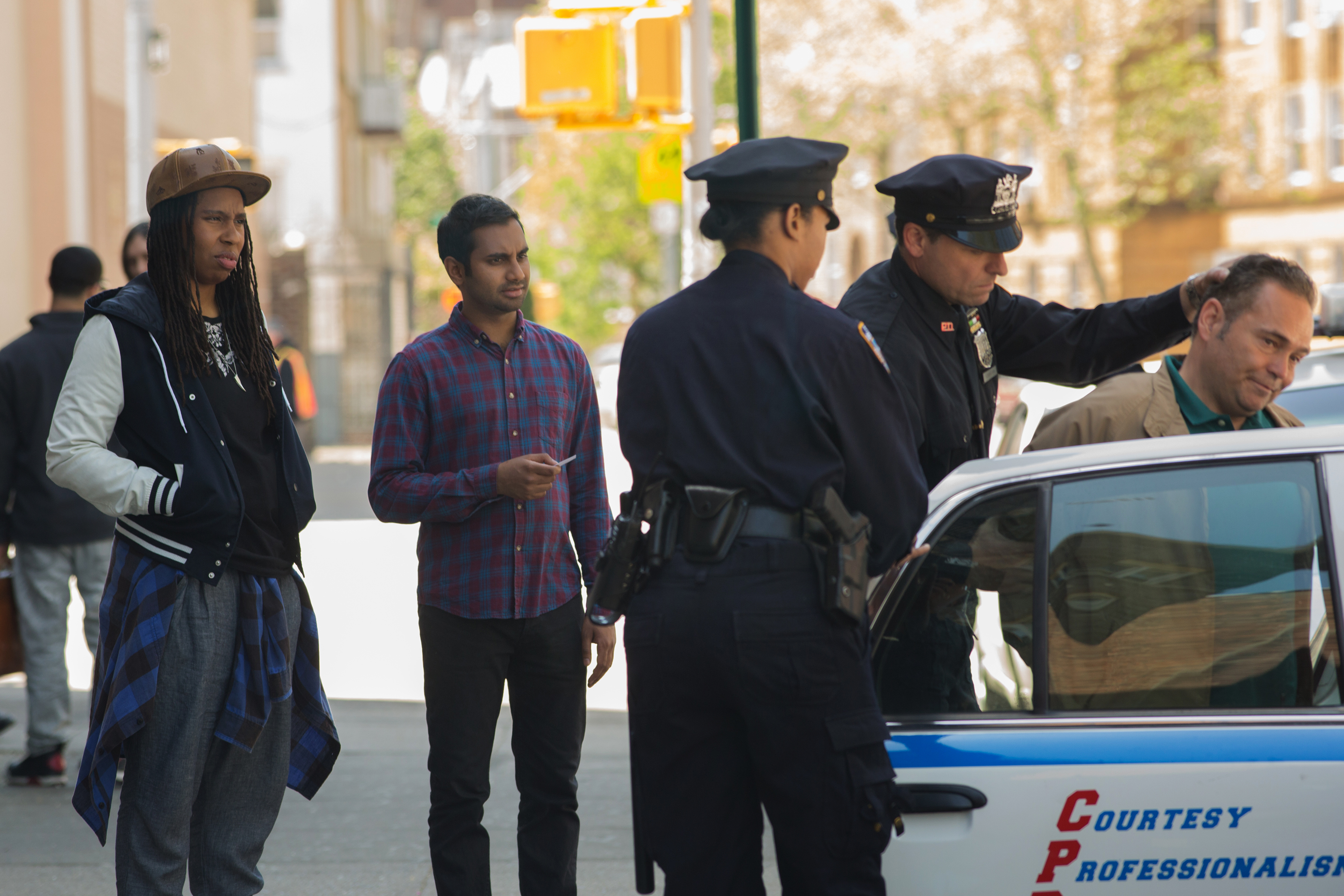 Still of Aziz Ansari, Lena Waithe and James Ciccone in Master of None (2015)