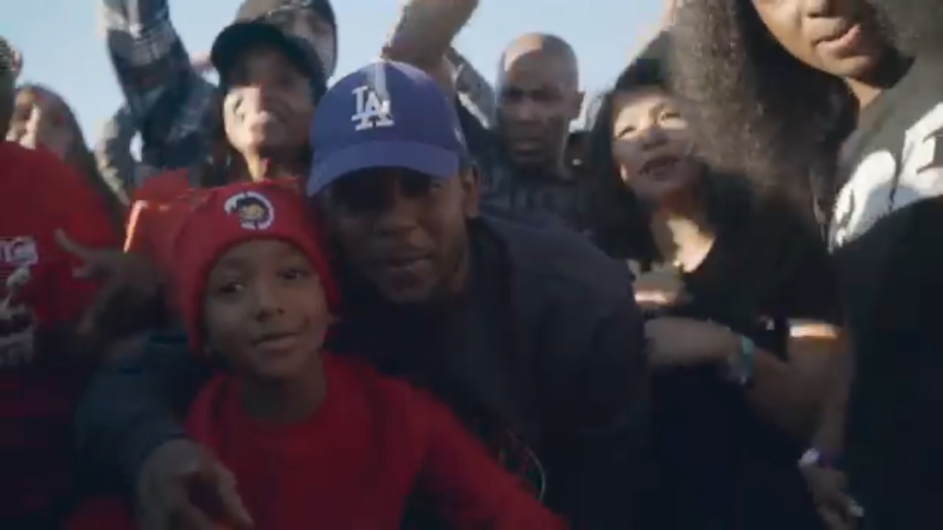 Brandin Stennis on set filming with Kendrick Lamar in Compton for 2016 Grammys video