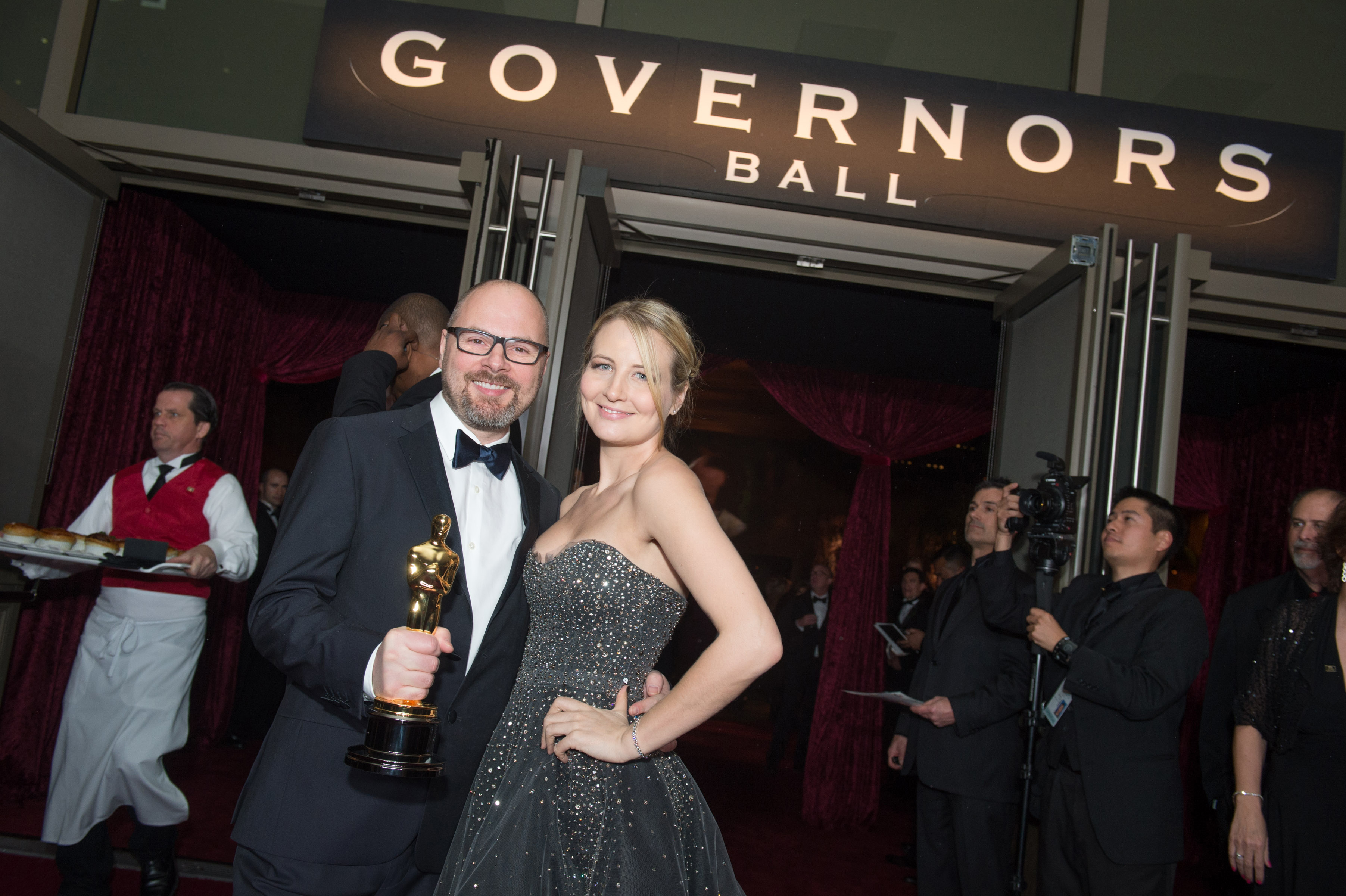 Oscars 2015 Governors ball after party with Winner and partner Andrew Lockley