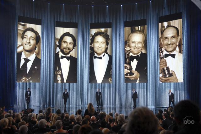 Still of Robert De Niro, Michael Douglas, Anthony Hopkins, Ben Kingsley and Adrien Brody in The 81st Annual Academy Awards (2009)