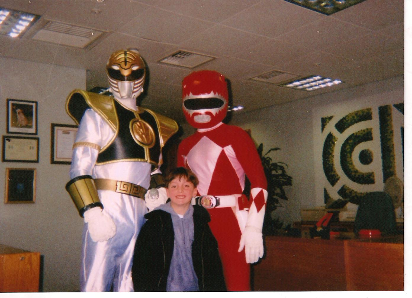 Mighty Morphin Power Rangers RED POWER RANGER WITH NUMBER 1 FAN AND SON RICKY ADAMS