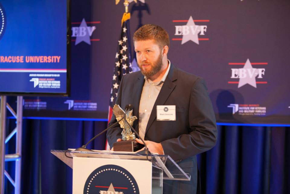 Marty Skovlund, Jr. receiving the 2015 Richard L. Haydon Outstanding Veteran Entrepreneur of the Year Award at Syracuse University.