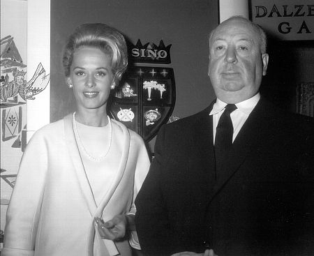 Alfred Hitchcock with Tippi Hedren in a publicity shot for 