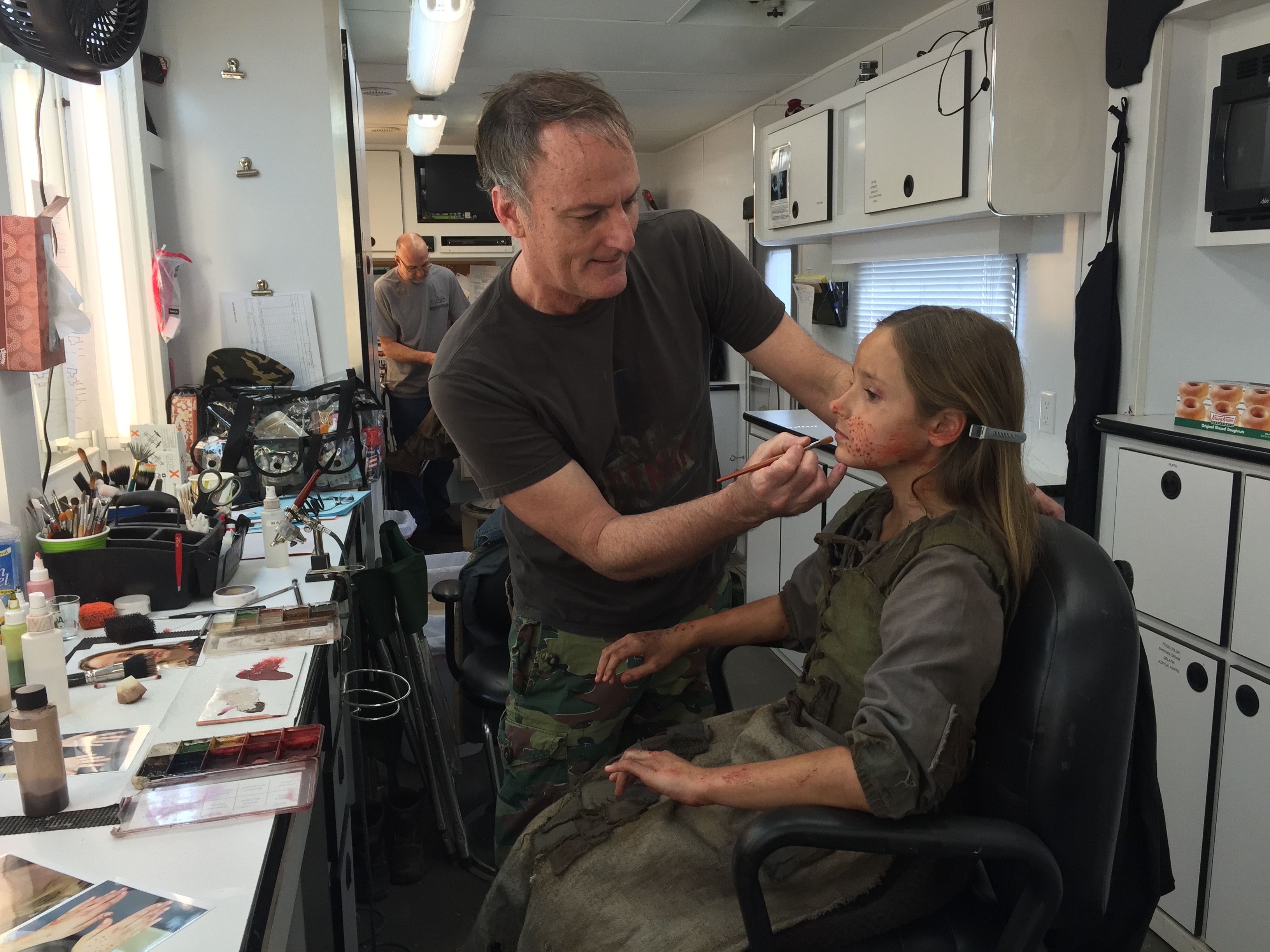 In the make-up chair on set of Salem