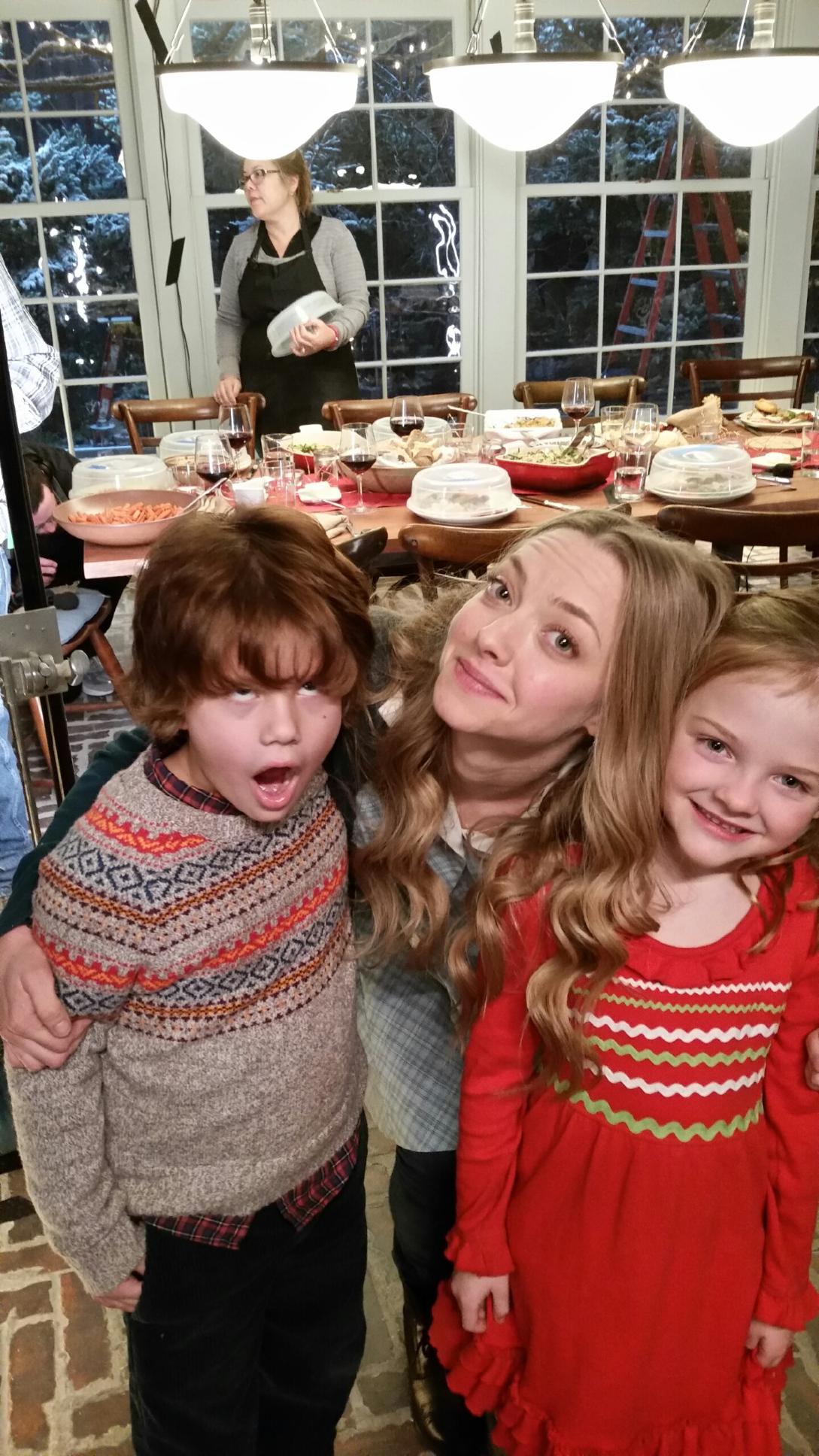 On set at Love the Coopers with Amanda and Max