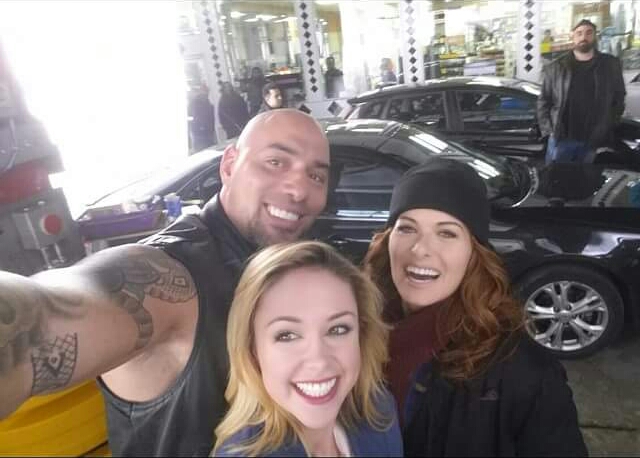 Selfie moment from working on Mysteries of Laura 2015 with Debra Messing and Meg Steedle