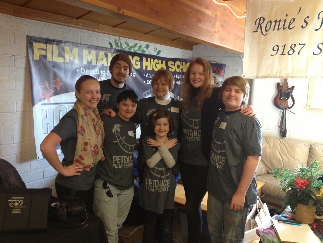 Fiona Hodgson with her high school counselor and school mates who volunteered at PetDance and supported Fiona's film.
