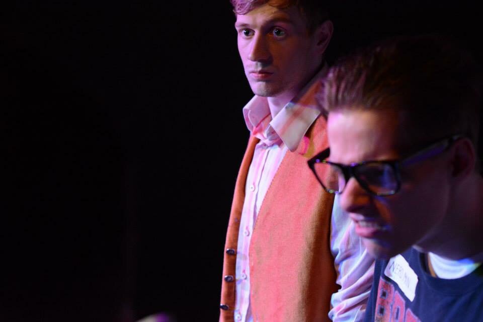 A Still of Jamie Jones and David Royal on stage for the play Man-Con (2015)