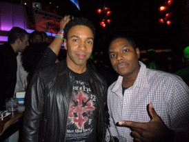 Allen Payne and Gerald Cato Cezr celebrate at Tyler Perry wrap party.
