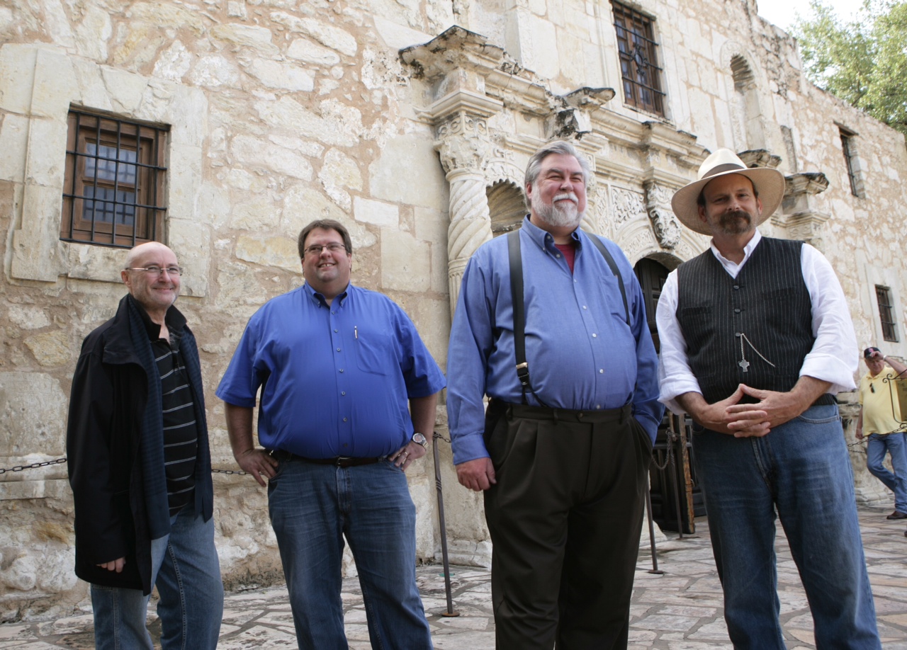 With Phil Collins, Stephen Hardin, and Brice Winders at the Alamo
