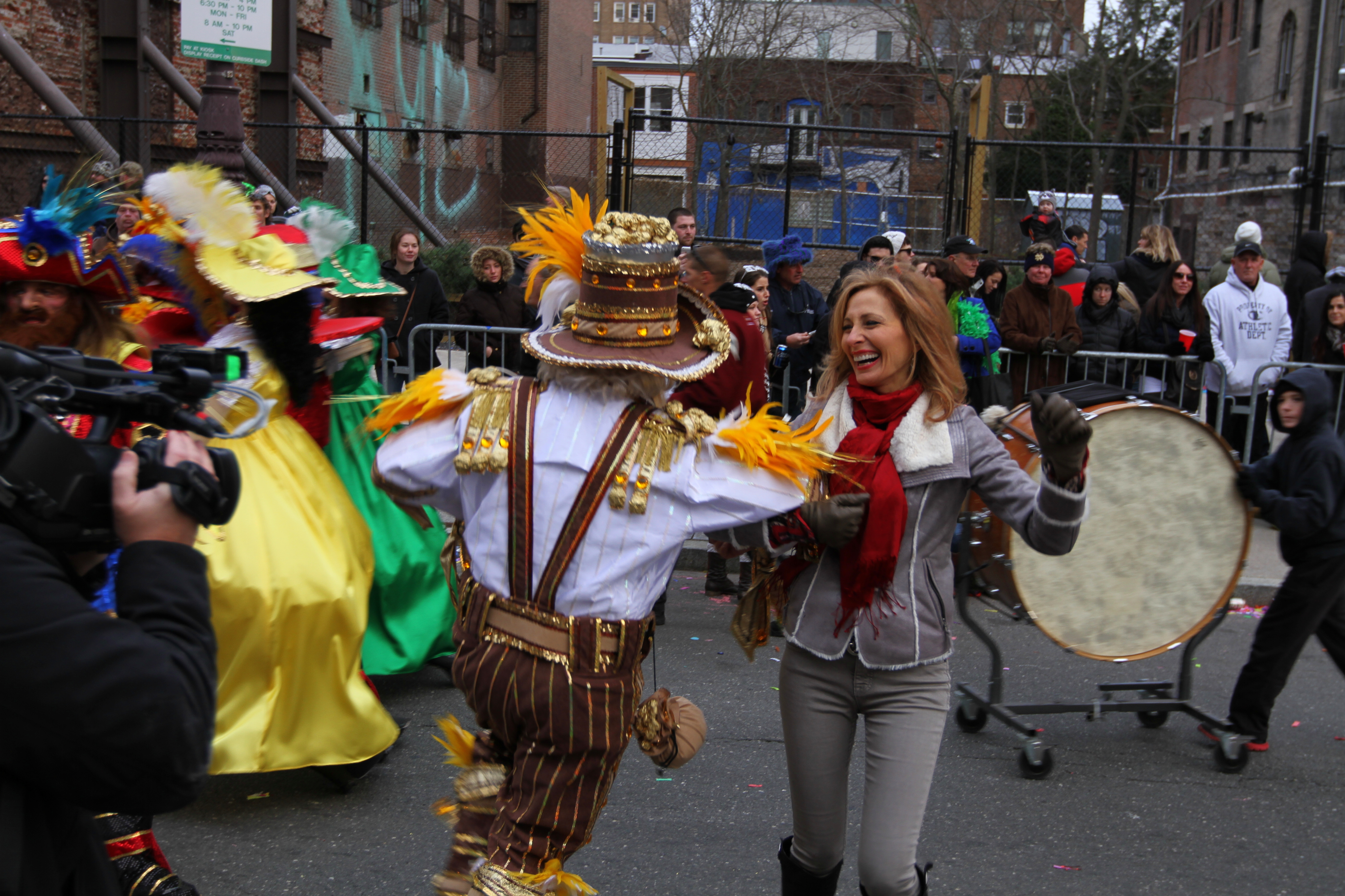 Linda joins in with the tradition of the Philadelphia Mummers Parade.