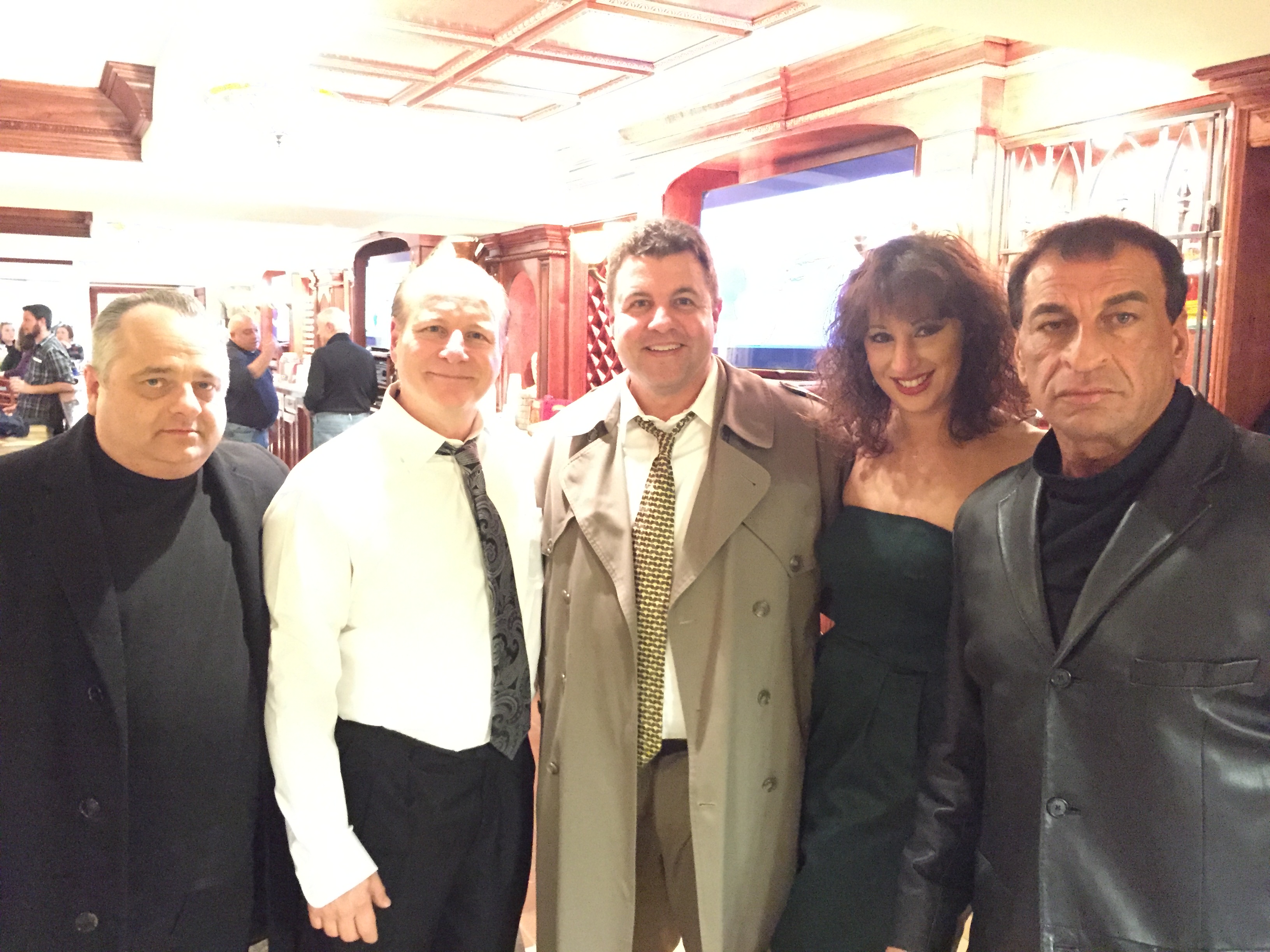 Post-show (left to right:) Writer Ray Lombard, Comedian and Actor Mike Marino, Director Brian Vernick, Laura Madsen, and Actor Peter Gaudio