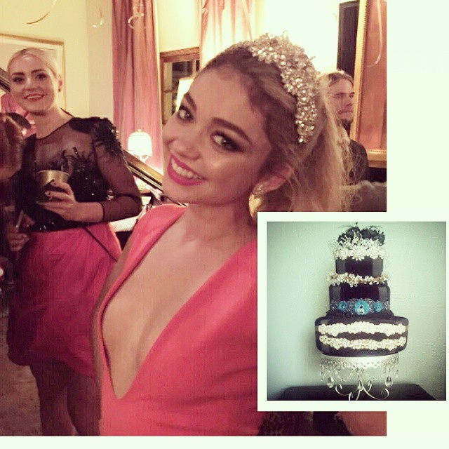 Actress Sarah Hyland wearing a couture headpiece designed by Betty Long (What A Betty). Betty Long, owner and designer for What A Betty. Designer of couture headpieces for celebrities, red carpet, runway, and bridal. www.whatabetty.com