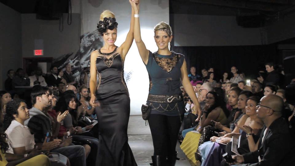 Betty Long, head piece designer for runway show for the stars fashion house 2013 on runway with one of her models. www.whatabetty.com