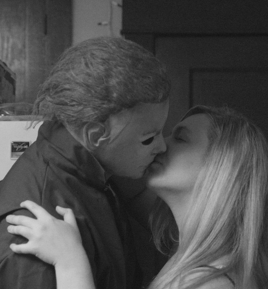 on the set re-creating the Halloween kiss.