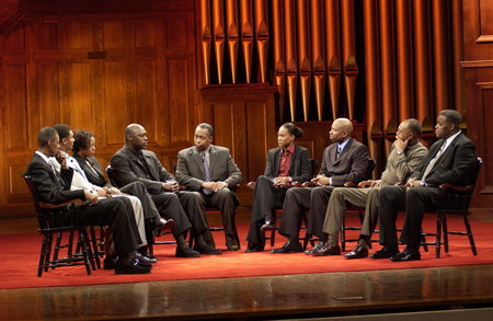 (left to right) Charlie Scott, Steve McNair, Nikki McCray, Dave Stewart, John Saunders, Marion Jones, Kenny Smith, Tommie Smith, Art Shell