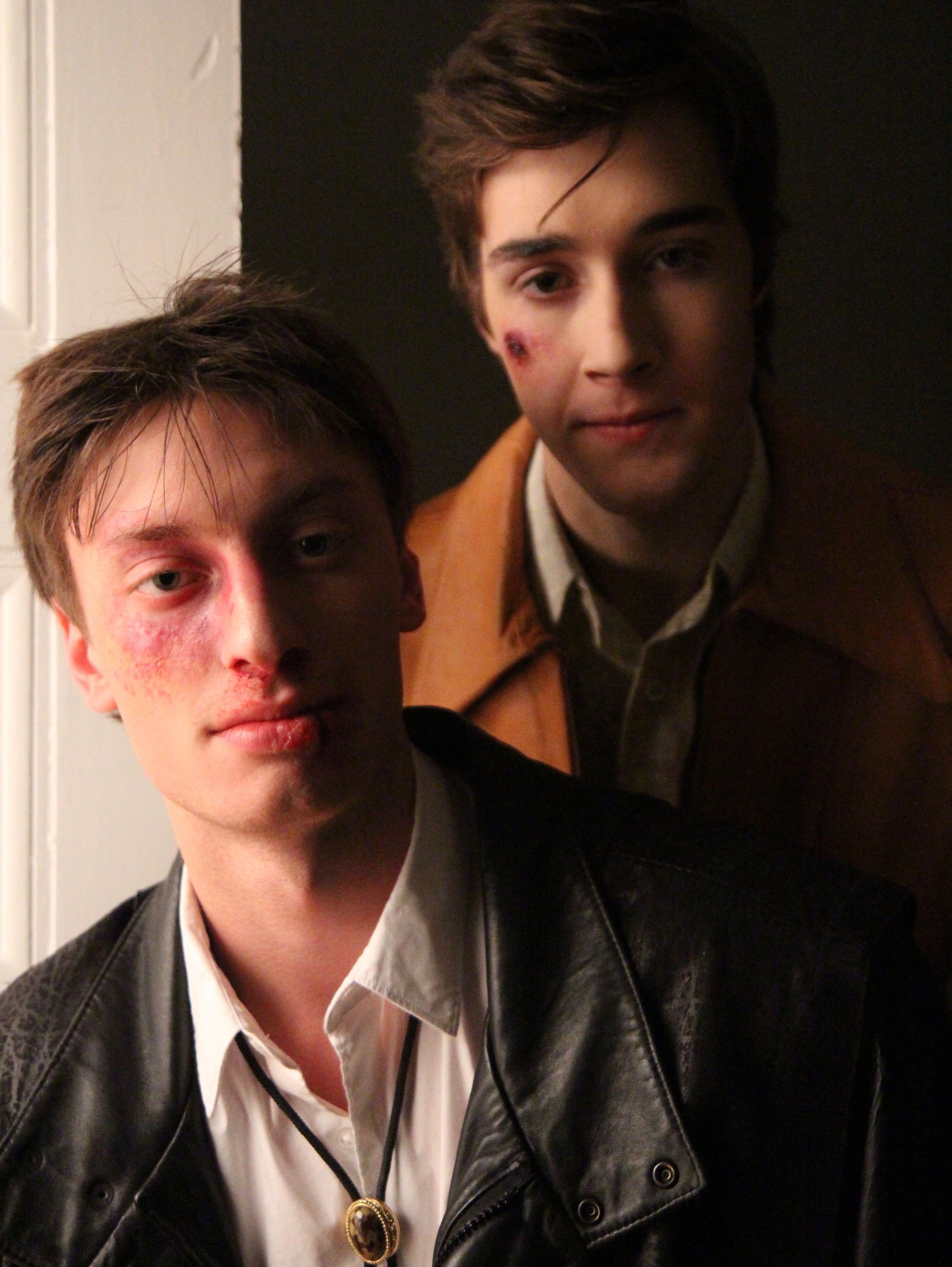 Aris Tyros (left) and Eric Osborne (right) looking beat up on the set of 
