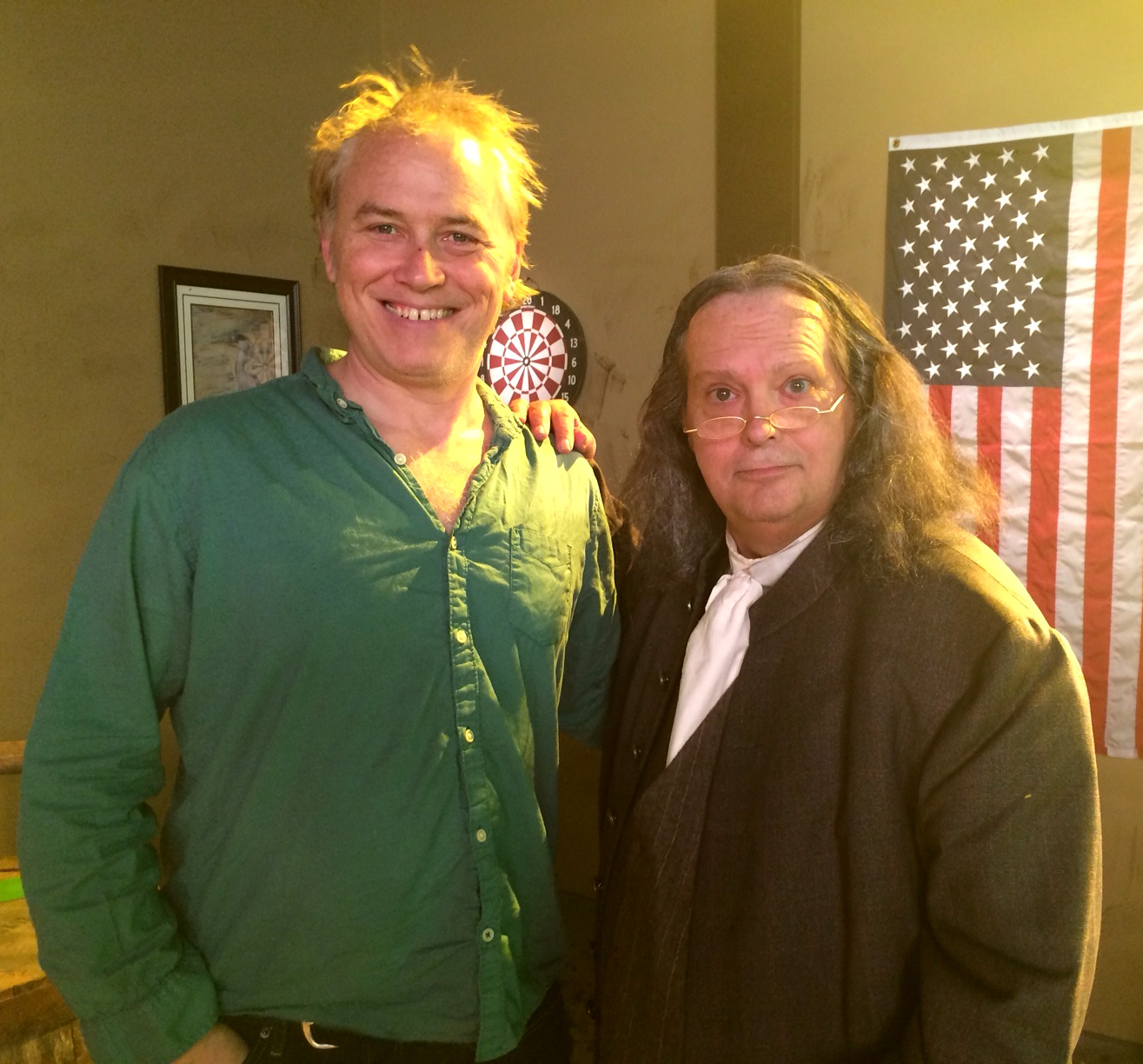 Standing next to producer Tom Stern, actor Michael Q. Schmidt appears as Benjamin Franklin in truTV's 
