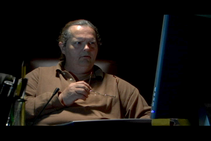 As Jonas Stubbs, at the center of his electronic web in the film 