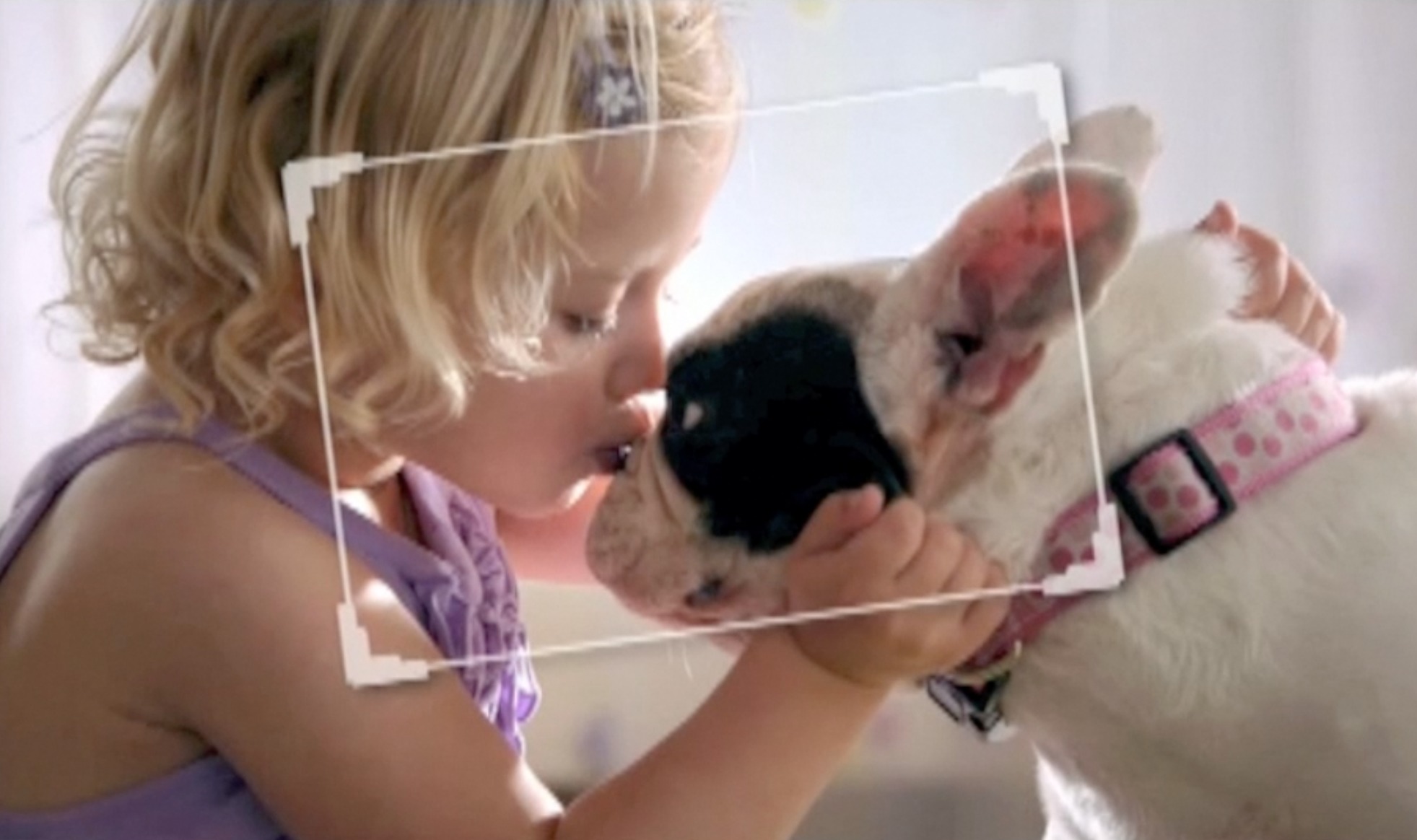 Aubrey Fitzgerald, age 3, in her first national commercial with her french bulldog 