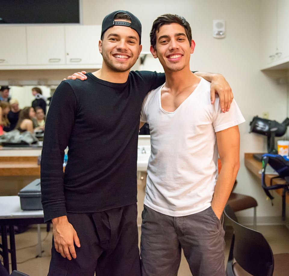 Jonny Rios and Steven Medina before hitting the stage of their play Voyage Imaginaire at The University of Florida.