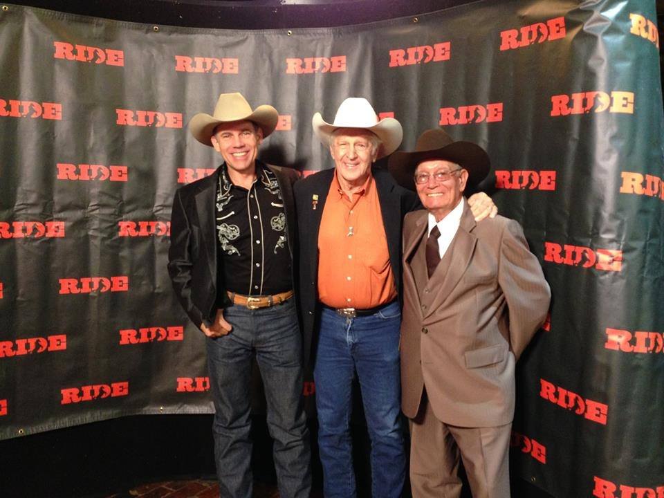Bob Terry, Cowboy Movie Stuntman Dean Smith and Don Kay (Little Brown Jug) Reynolds. Photo taken during the Ride TV network launch party.