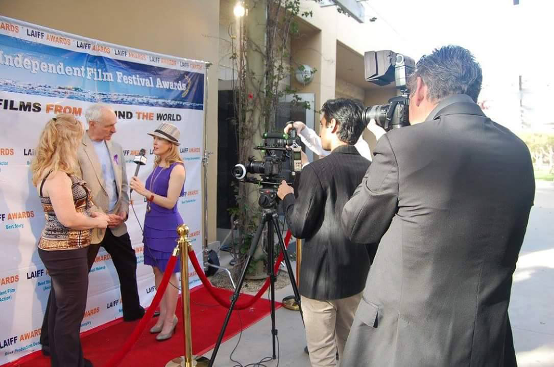 Cali interviewing Actor Michael Gross (Family Ties, Tremors) and Director Linda Palmer-Cardone about their award winning short film OUR FATHER about Alzheimer's.