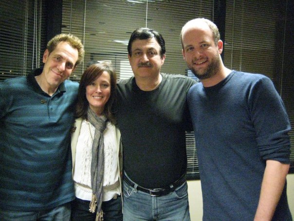 Cali with Marc Zicree, George Noory & Bryce Hill at Coast to Coast Radio Station in LA. Recording audio commentaries for THE TWILIGHT ZONE BluRay & DVD series.