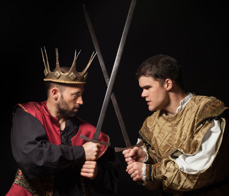 Promotional photo of Andrew Platner and Alex Miller as Gloucester and Richmond in Richard III.