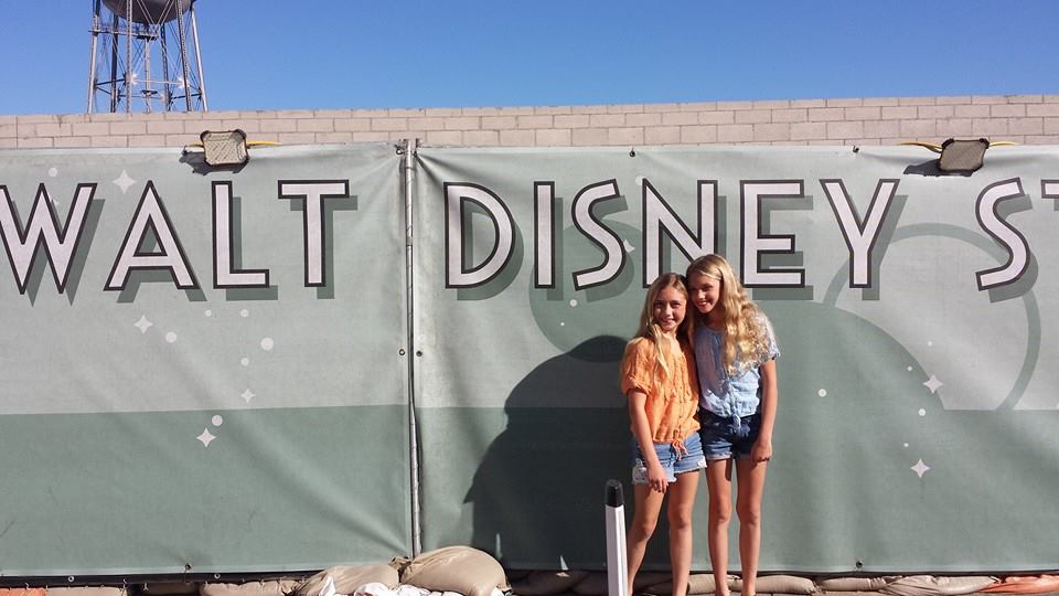 Lauren and sister Ashlen at Disney studios filming a promo commercial for the movie Maleficent