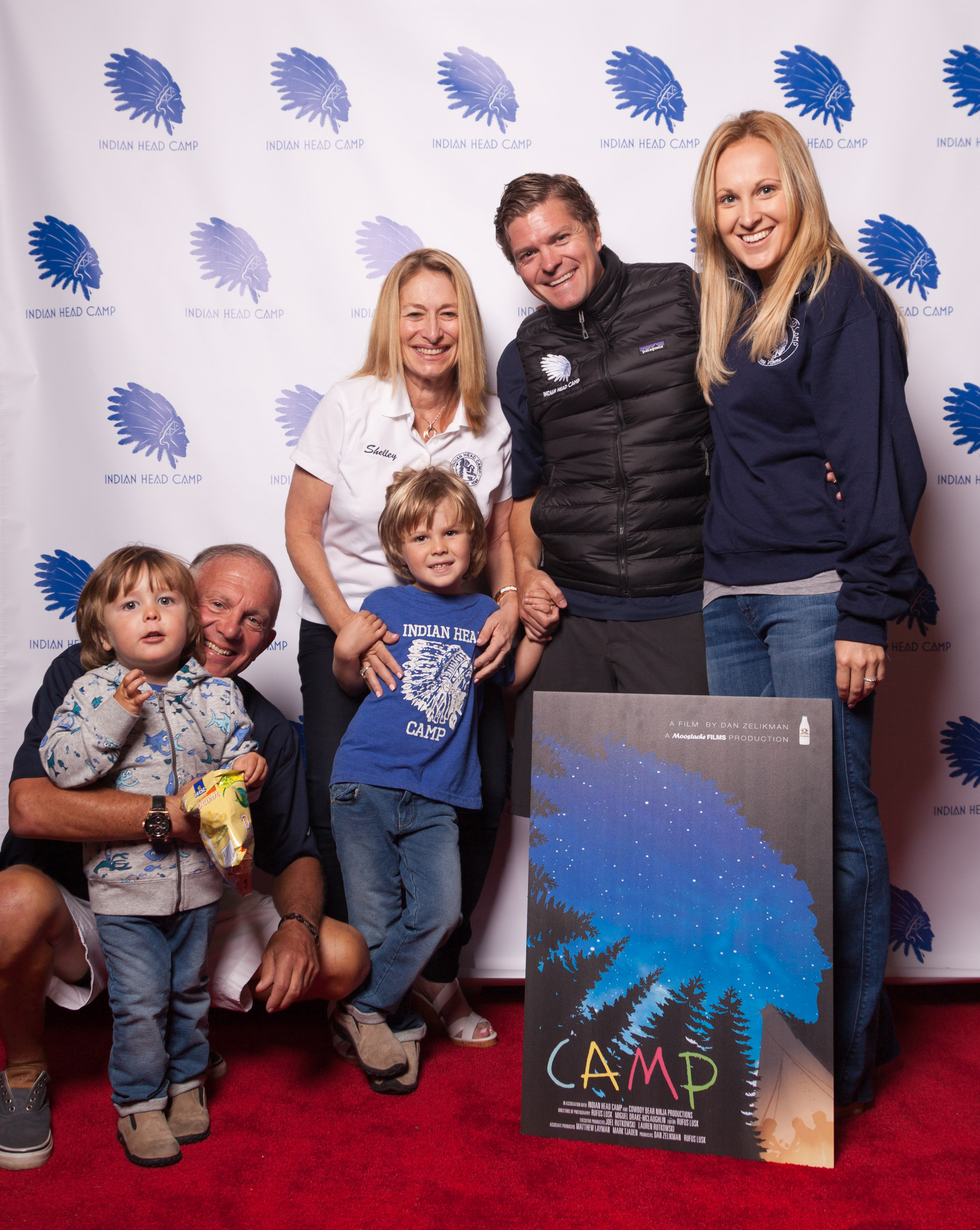 Executive Producers Joel and Lauren Rutkowski with their sons Oakley and Mac, along with Dave and Shelley Tager at the premier of Camp at the Tarrytown Music Hall in New York.