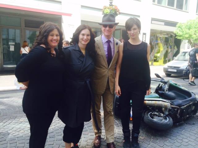 With Paul Feig and Melissa McCarthy's stunt doubles on the set of Spy in 2014