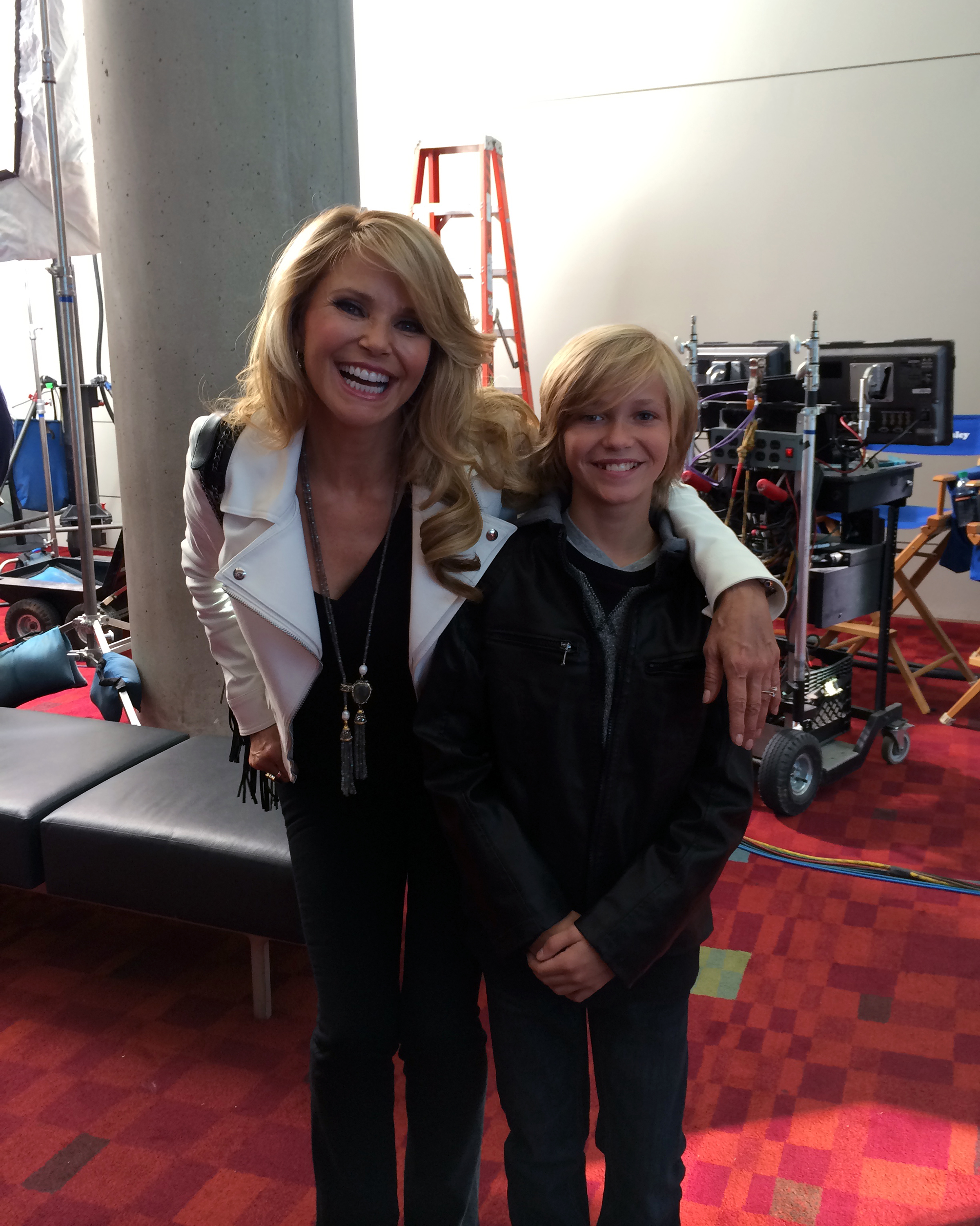 Grady Port with Christie Brinkley on set