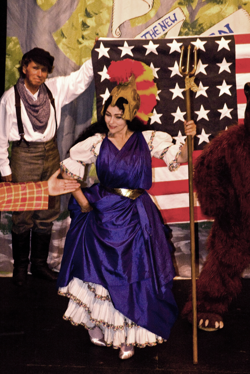 As Gold Rush Era 'It' girl Lola Montez portraying the goddess Eureka in a patriotic finale at Old Sacramento's Eagle Theatre, Time Travel Weekends 2011 with Red Barn Productions.