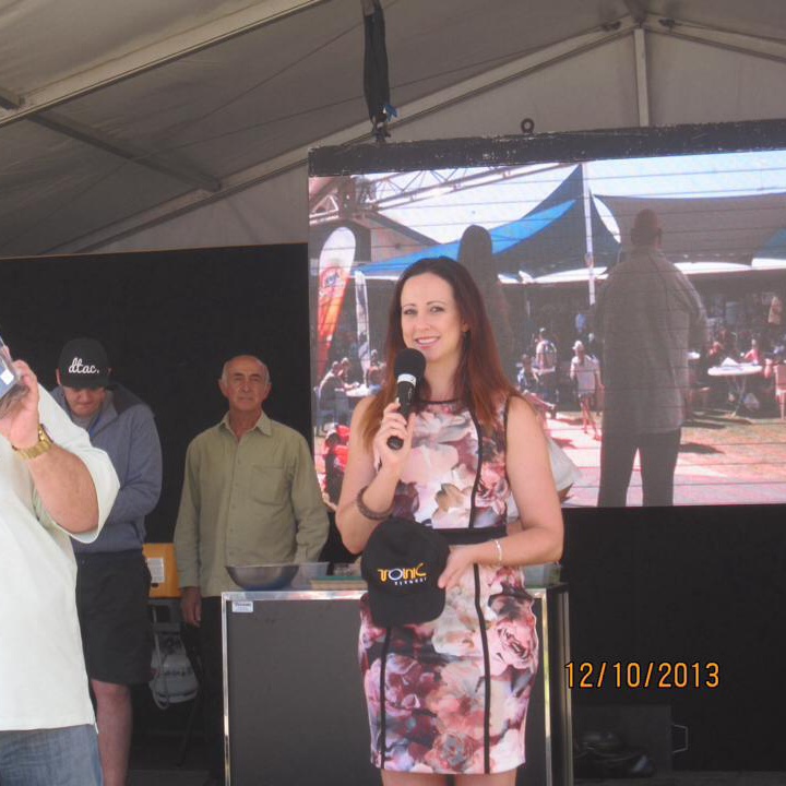 Lynda on Stage hosting the Club Marine Boat Show